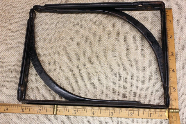 2 Old Shelf Support Brackets 6 X 8" Rustic Black Paint Vintage Industrial Steel 3