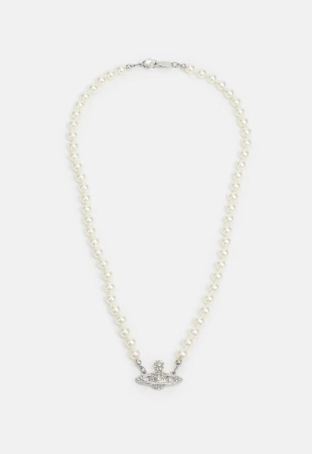 VIVIENNE WESTWOOD SILVER tone mini bas relief pearl choker
