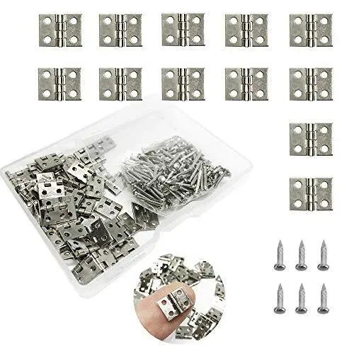 50 Pcs Mini Hinges Miniature Hardware with Screws for Wooden Box Crafts Chest