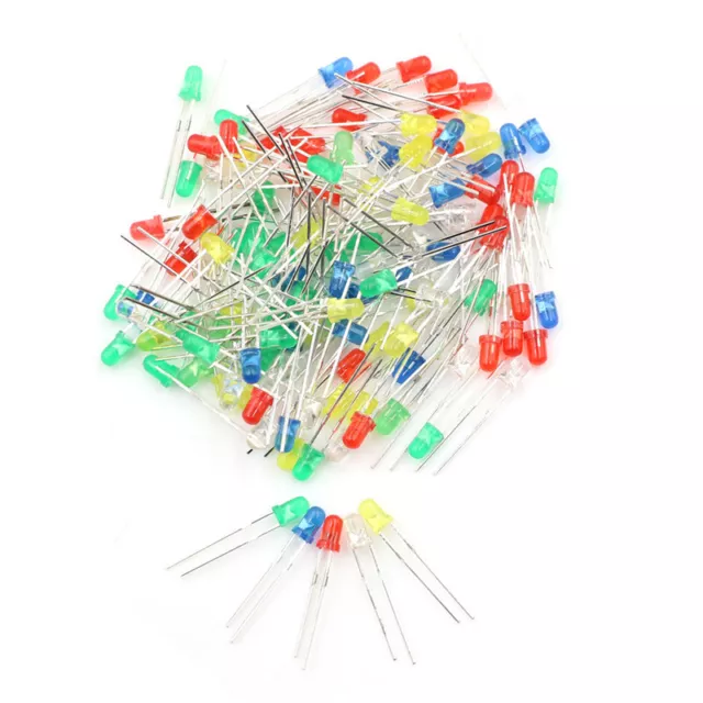 100x/Set 3mm LED Light Emitting Diodes Red Green White Blue Yellow 20mA 2 BF Sp
