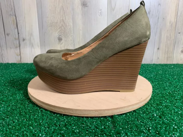Report Cork Wedge Shoes Womens Size US 9 Green Canvas Slip On Close Toe Heels