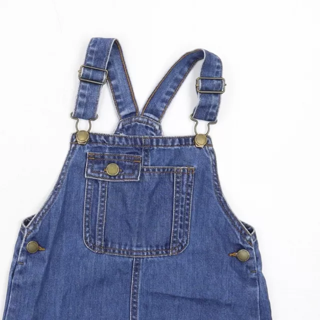 Abito da ragazza blu NEXT cotone pinafore/dungaree taglia 5-6 anni fibbia collo quadrato 3