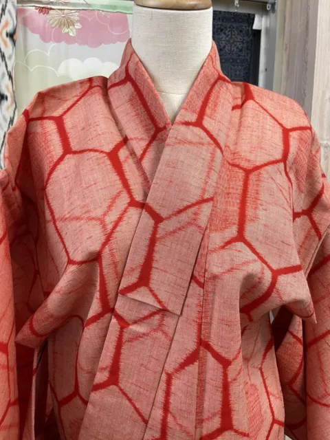 H&A Vintage Japanese KIMONO Kikkou-Mon Yukata cardigan orange Pink women