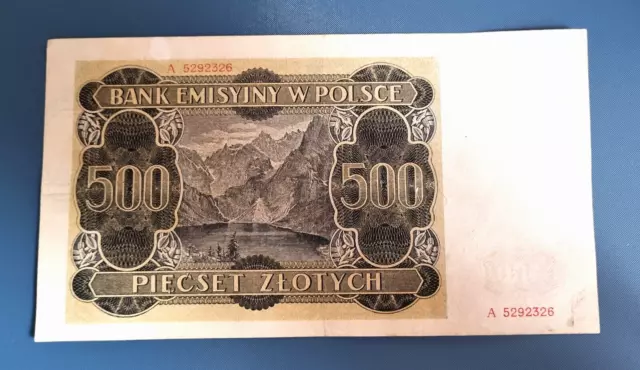 Polen 500 Zlotych 1940 Banknote Serien " A " 2