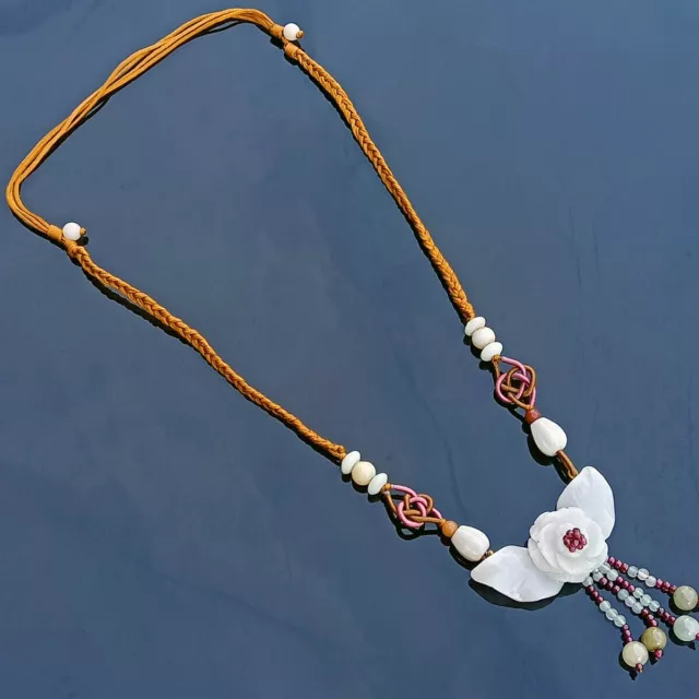 100% Natural Jade Jadeite Peony Symbol Auspicious Feng Shui Charm Necklace