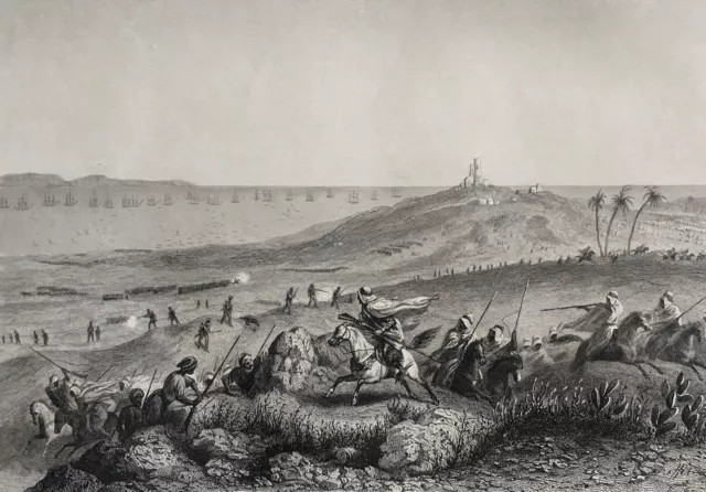 Algeria Sbarco Di Esercito Francese IN Africa 1830 Incisione Verso 1850