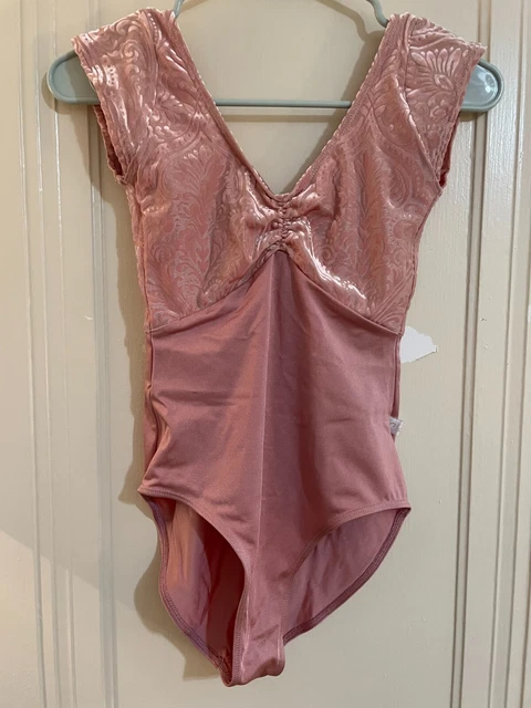 Class In Dancewear Pink Velvet Burnout Cap Sleeve Leotard Size Small