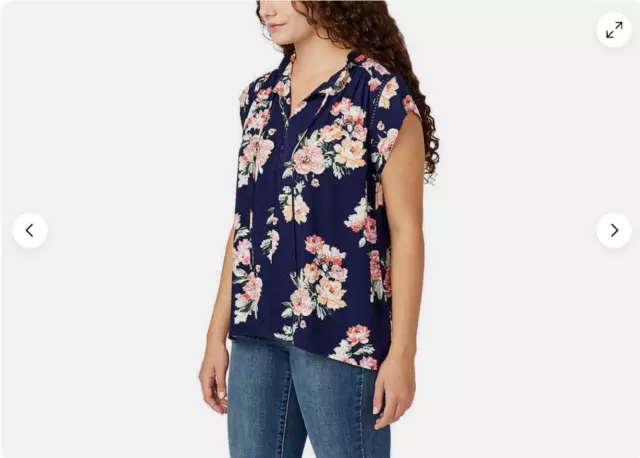 Buffalo David Bitton Womens Flutter Sleeve Floral Top(Navy Blosom,Large)NWT