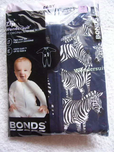 BNIP Baby Boy's Bonds Navy Zebras Zip Wondersuit Coverall Sleeper Size 0