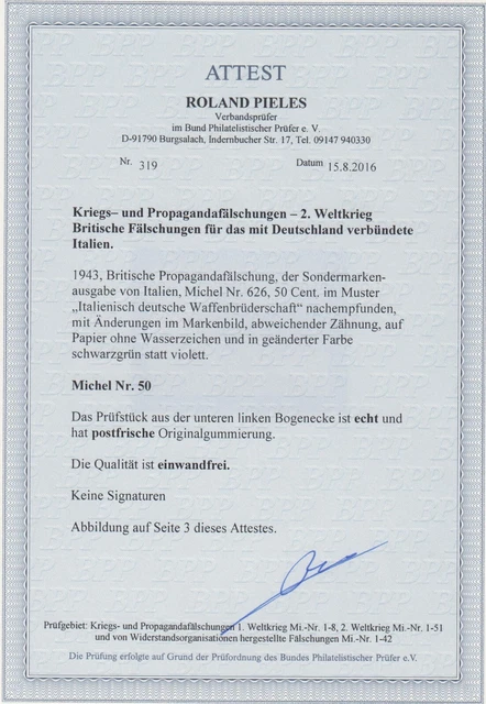 Kriegs - und Propagandafälschungen 2. Weltkrieg, MiNr. 50, postfrisch