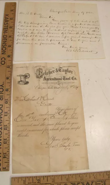 Antique 1879 Letterhead Belcher & Taylor Agricultural Tool Co Chicopee Falls Ma