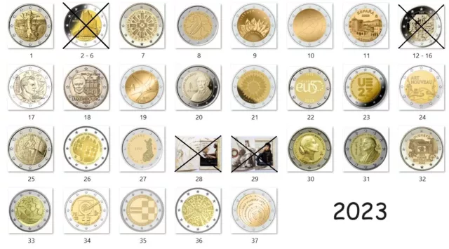 25x 2 Euro Gedenkmünzen von 2023 Unz. * Ohne Deutschland und Malta * UNZ