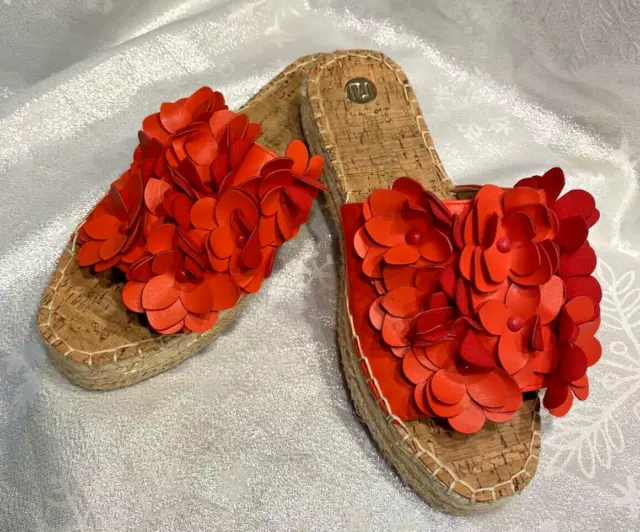 Ladies River Island Red Flower Applique Espadrille Sliders Size UK6 EU39