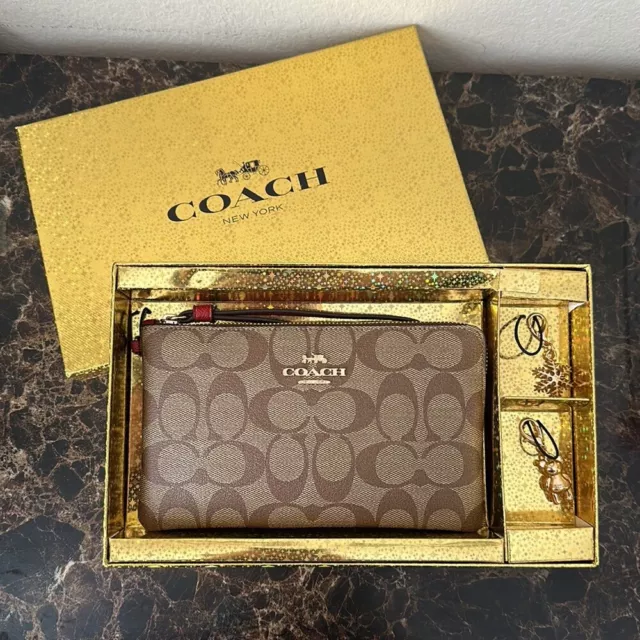 New Coach Signature Large Wristlet with Charms in a Gift Box Free Shipping