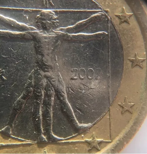 1 Euro Münze 2002 Italien Homo Vitruvianus, Leonardo da Vinci