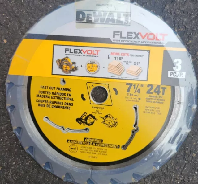 NEW Dewalt DWAFV37243 Flexvolt 7-1/4" x 24 Tooth Circular Saw Blades