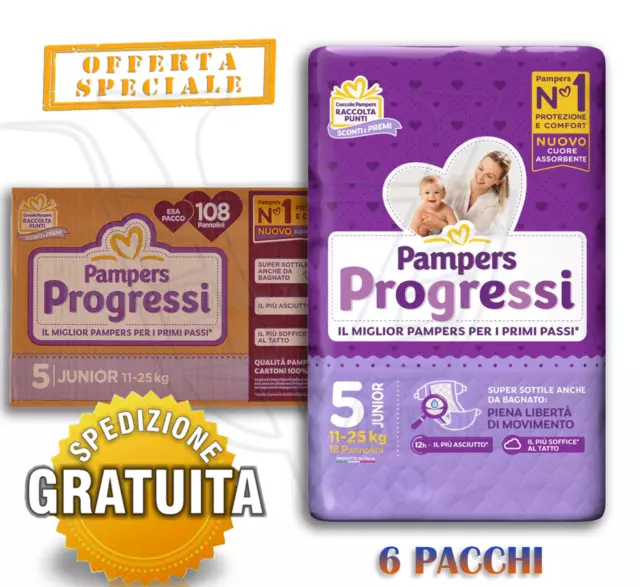 Pampers Progressi Esapack Taglia 5 (11-25 Kg) 108 Pannolini Formato Risparmio