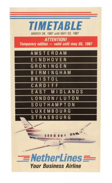 Netherlines Airways Flugplan - März 29, 1987 Until May 03, 1987