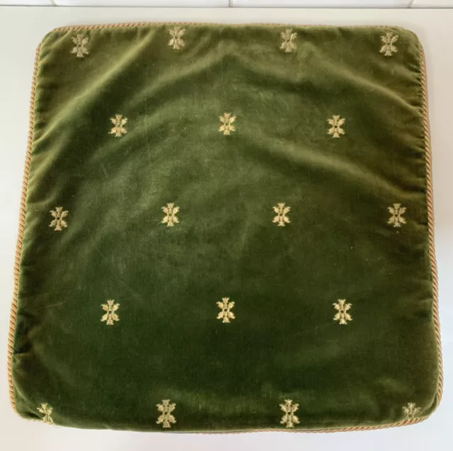 Vintage Laura Ashley Green Cotton Velvet Cushion Cover With Gold Pattern
