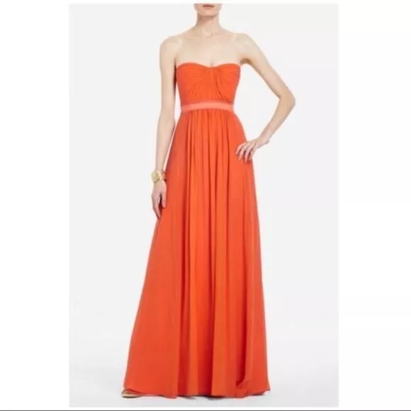 BCBG Max Azria flowy chiffon gown -- gorgeous melon color 