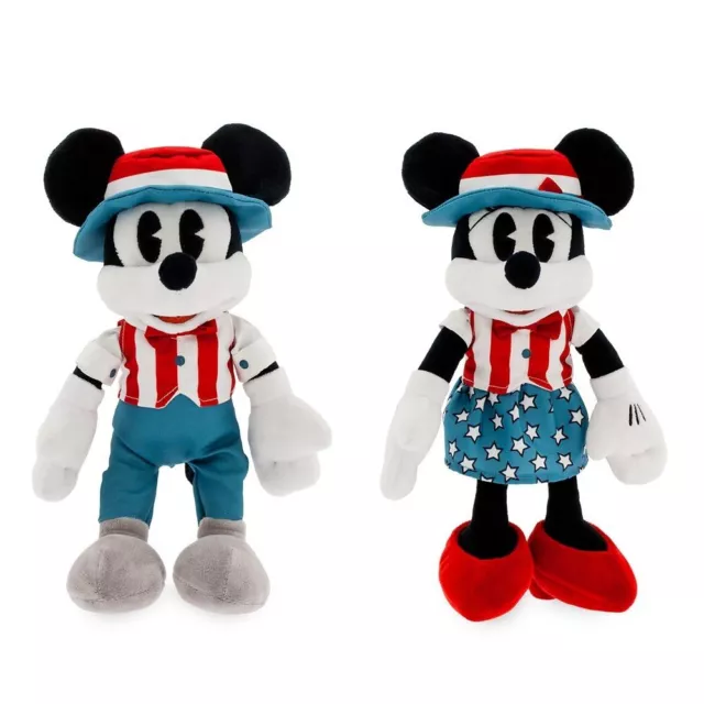 Juego de 2 piezas de juguete de peluche americano auténtico de Mickey y Minnie Mouse de Disney 11" H nuevo con etiquetas