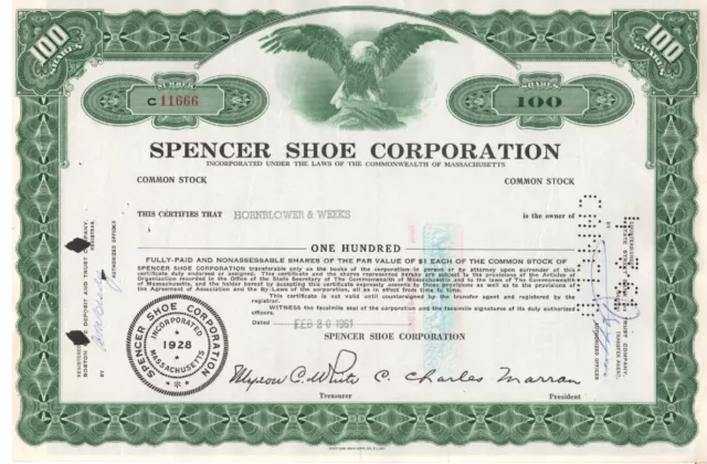 Spencer Shoe Corporation - Original Stock Certificate -1961 - C1166