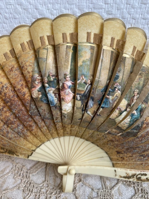 EVENTAIL ANCIEN FIN XIXe en papier a decor de fleurs antique fan