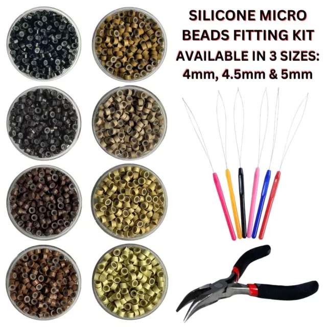 4 mm 4,5 mm 5 mm Silikon gefütterte Micro Ringe, Zange & Schlaufe Werkzeug Haarverlängerung Kit