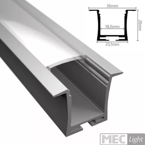 Aluminio Perfil Barra Carril " EINBAU-VERSENKT-18" para LED Tira + Cubierta