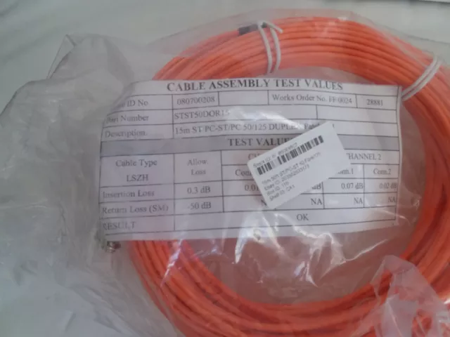 15m /50ft ST-ST 50/125 Duplex Patchcord Fibre Optic Cable