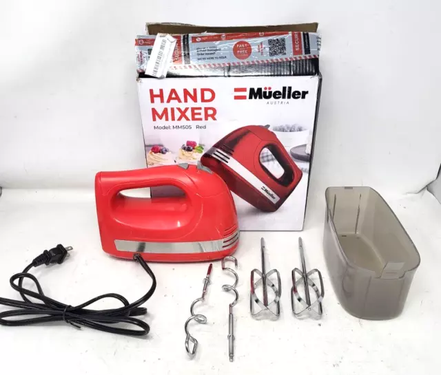 Mueller Electric Hand Mixer 5 Speed 250W Turbo with Snap-On Storage Case RED