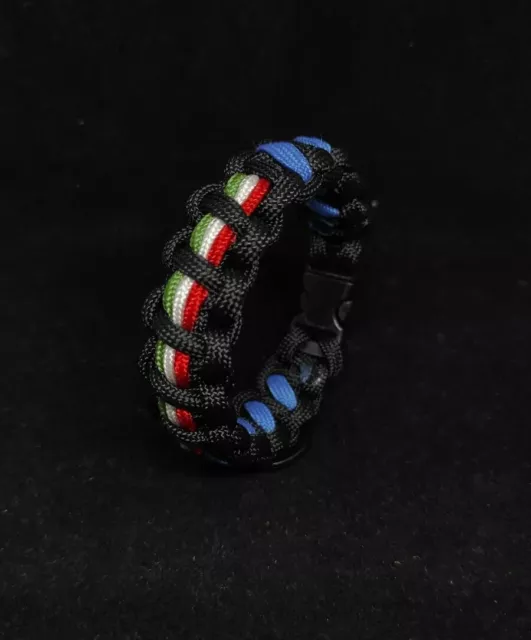 Bracciale In Paracord Nero Azzurro con Tricolore Italia Inter scudetto Campioni