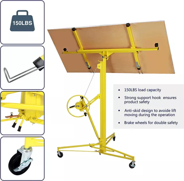 Drywall Lift Panel Hoist 11 Ft Sheetrock Jack Lifter for Ceiling Rolling Caster