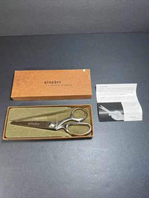 Vintage Gingher Pinking Shears Scissors Silver G-7P With Box Made in Brazil