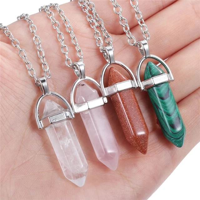 Natural Quartz Crystal Stone Pendant Healing Point Chakra Bead Gemstone Necklace