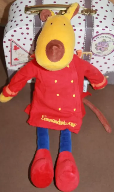 Doudou Moulin Roty  Chien Commandant Ouaf Rouge Bleu Jaune 38 Cm Com Neuf