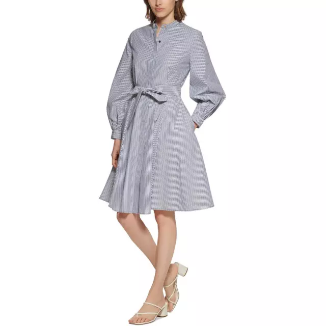 Calvin Klein Womens Navy Cotton Knee Cuff Sleeve Shirtdress 12 BHFO 7752