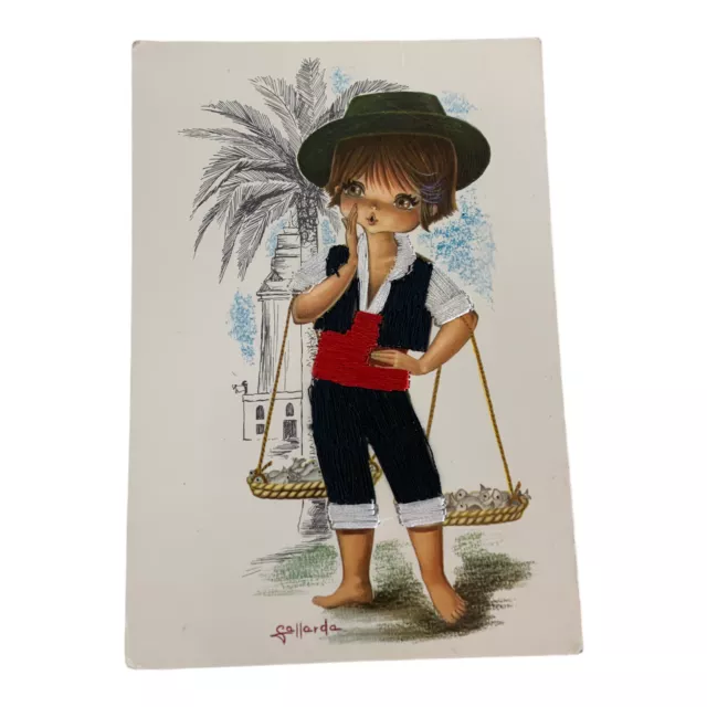 Vintage GALLARDA Spanish silk embroidered young boy national dress postcard