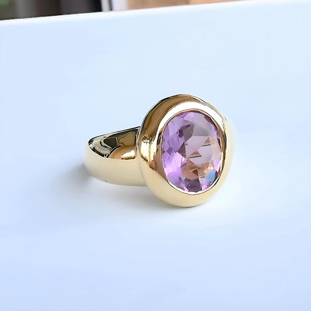 Bague Solitaire Coeur Saphir Bleu - Or Rose 18 Carats - Taille 50 - Style Empilable - France
