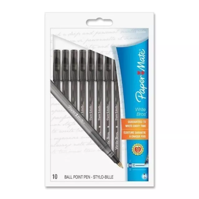 Paper Mate Write Bros Ballpoint Pens Medium Point 1.0mm Black 10 Count