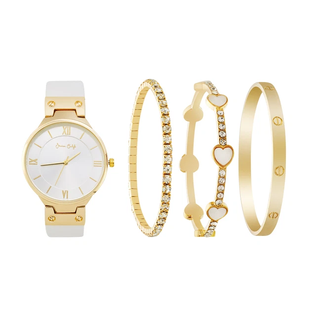 Jessica Carlye Women's White Leather Strap Watch 38mm Gift Set