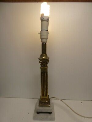 Vintage Classical Marble Base Fluted Brass Plated Metal Column Deco Lamp Base