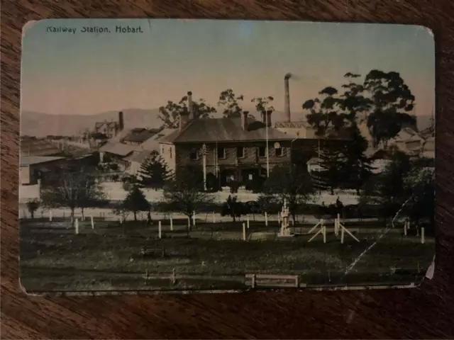 C 1910 Railway Station Hobart Tasmania postcard architecture rail