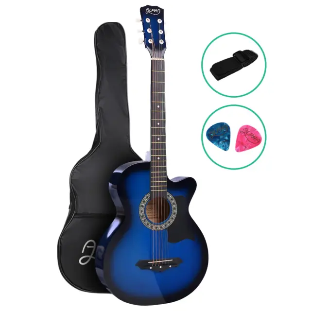 Acoustic Guitar 38" Inch Blue Classical Cutaway Steel-Stringed Great Tone Maple