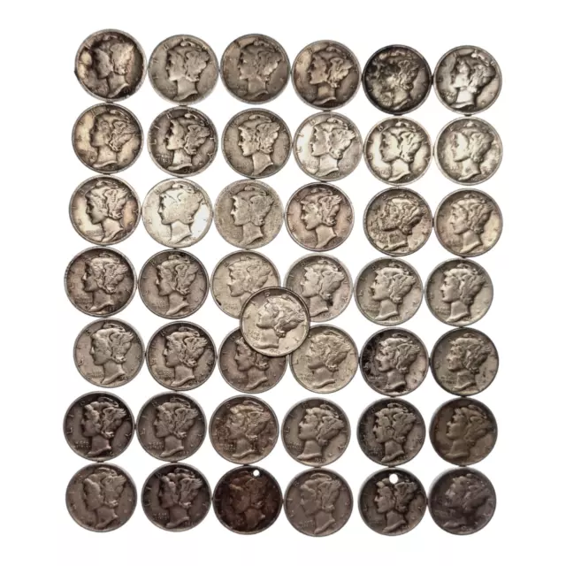 USA Set 10 Centesimi " Mercurio Dime " Argento - Serie Di 43 Monnaies USA KM.140