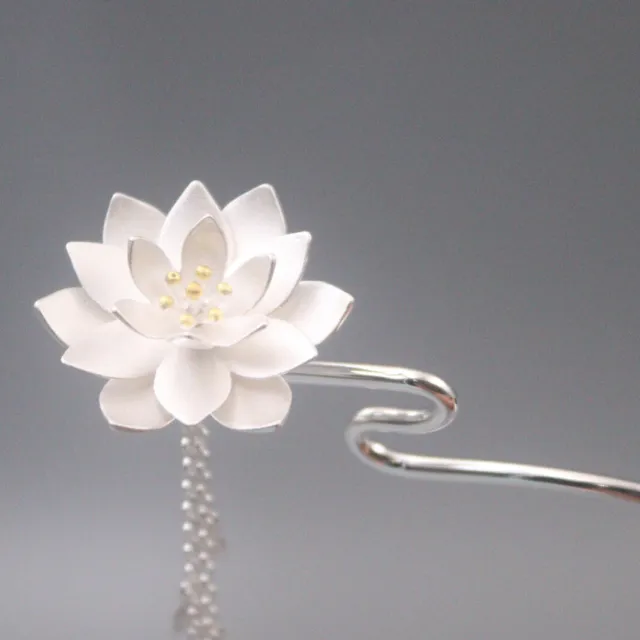 Real 925 Sterling Silver Hair Pin Oriental Culture Charm Flower 6.69inchL