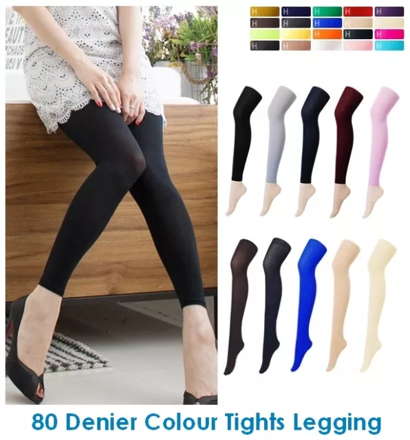 Colourful Womens 80 Denier Opaque Pantyhose Stocking Hosiery Tights Solid Colors