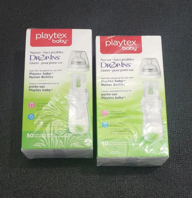 2x Playtex Nurser  Drop-ins  50 Disposable Liners 8-10 Oz   100 Liners  BPA Free