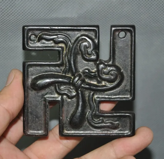 Tibet Buddhism Meteorite iron engraving 卍 Swastika Million Amulet pendant