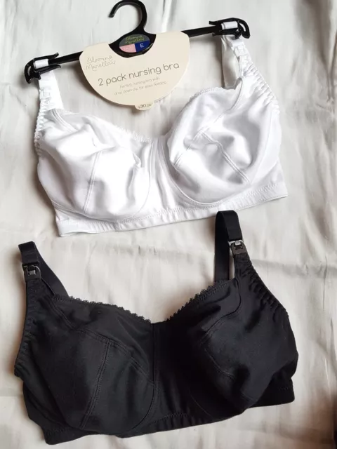 2Pack Blooming Marvellous Mothercare Nursing Bra Black White 32E £30 100% Cotton